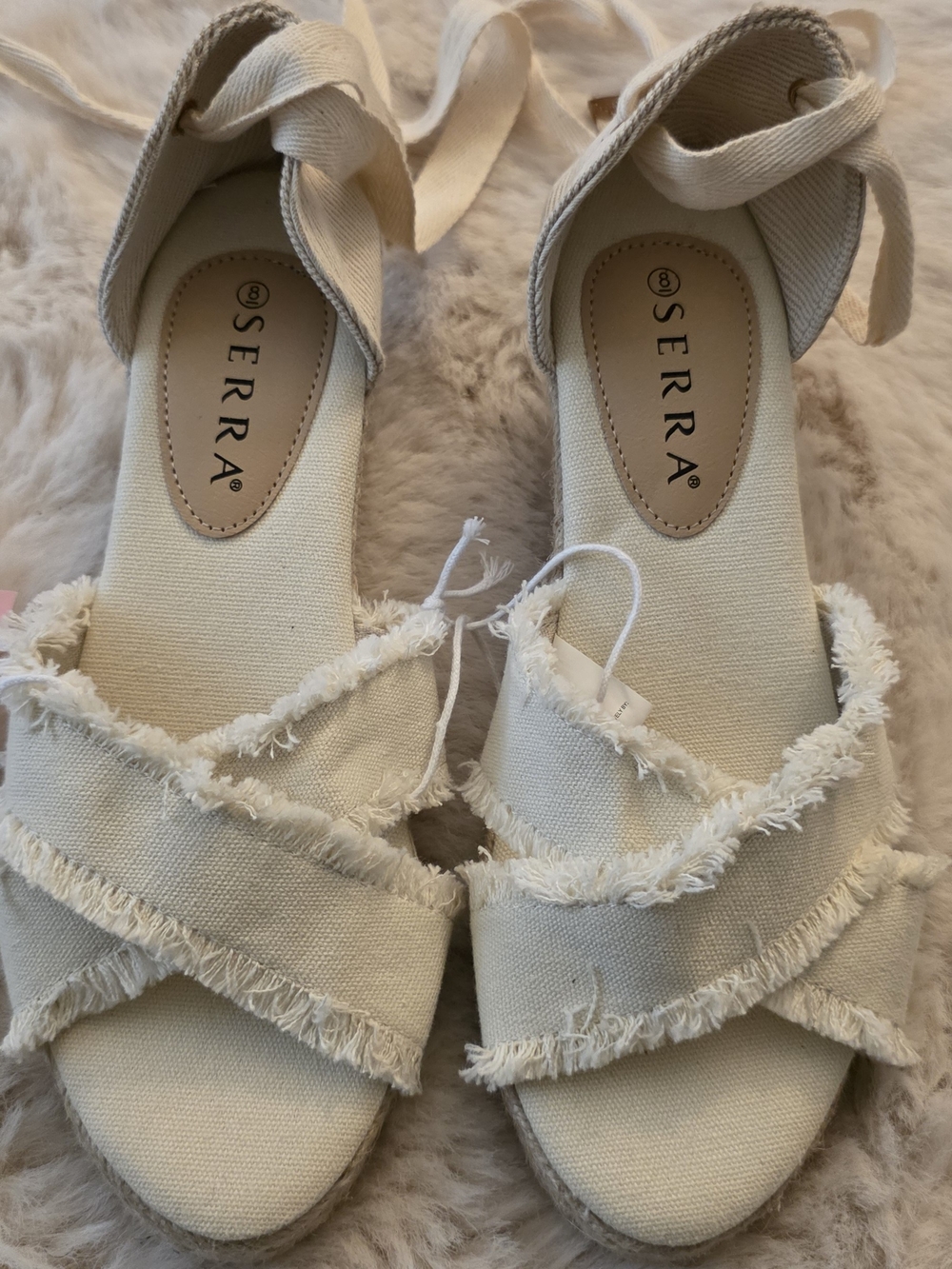 Serra Cream Frayed Canvas Espadrille Ankle-Tie Sandals